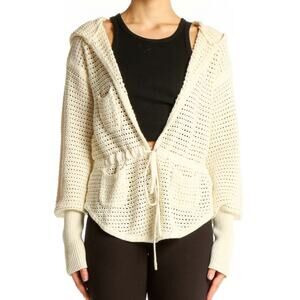 Free People Cream Crochet Knit Hoodie Cardigan Boho Cottagecore XS